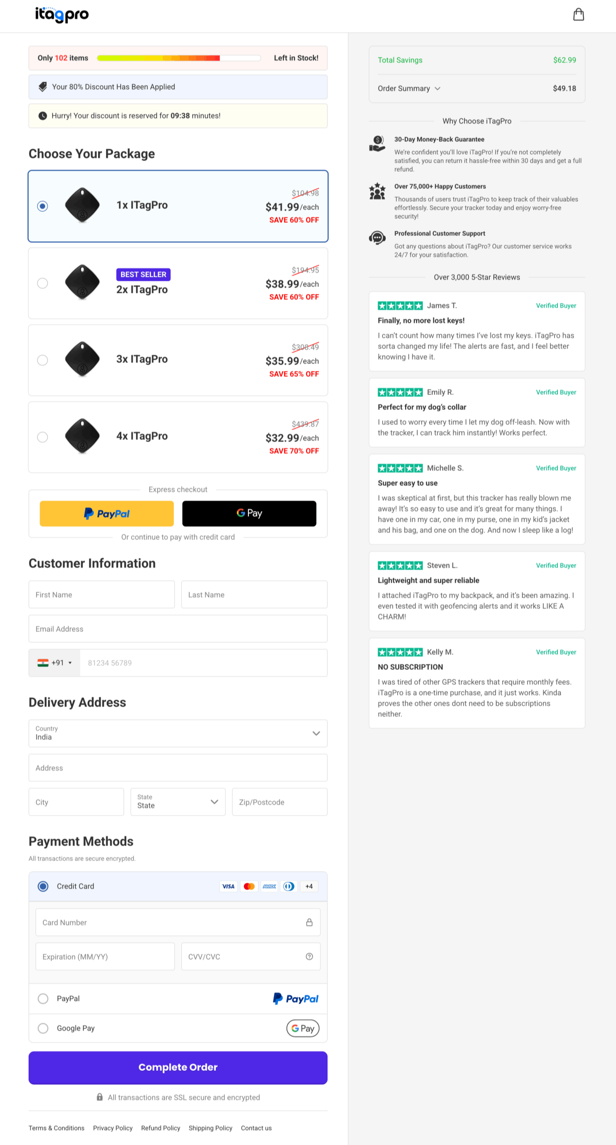 iTagPro Tracker checkout page